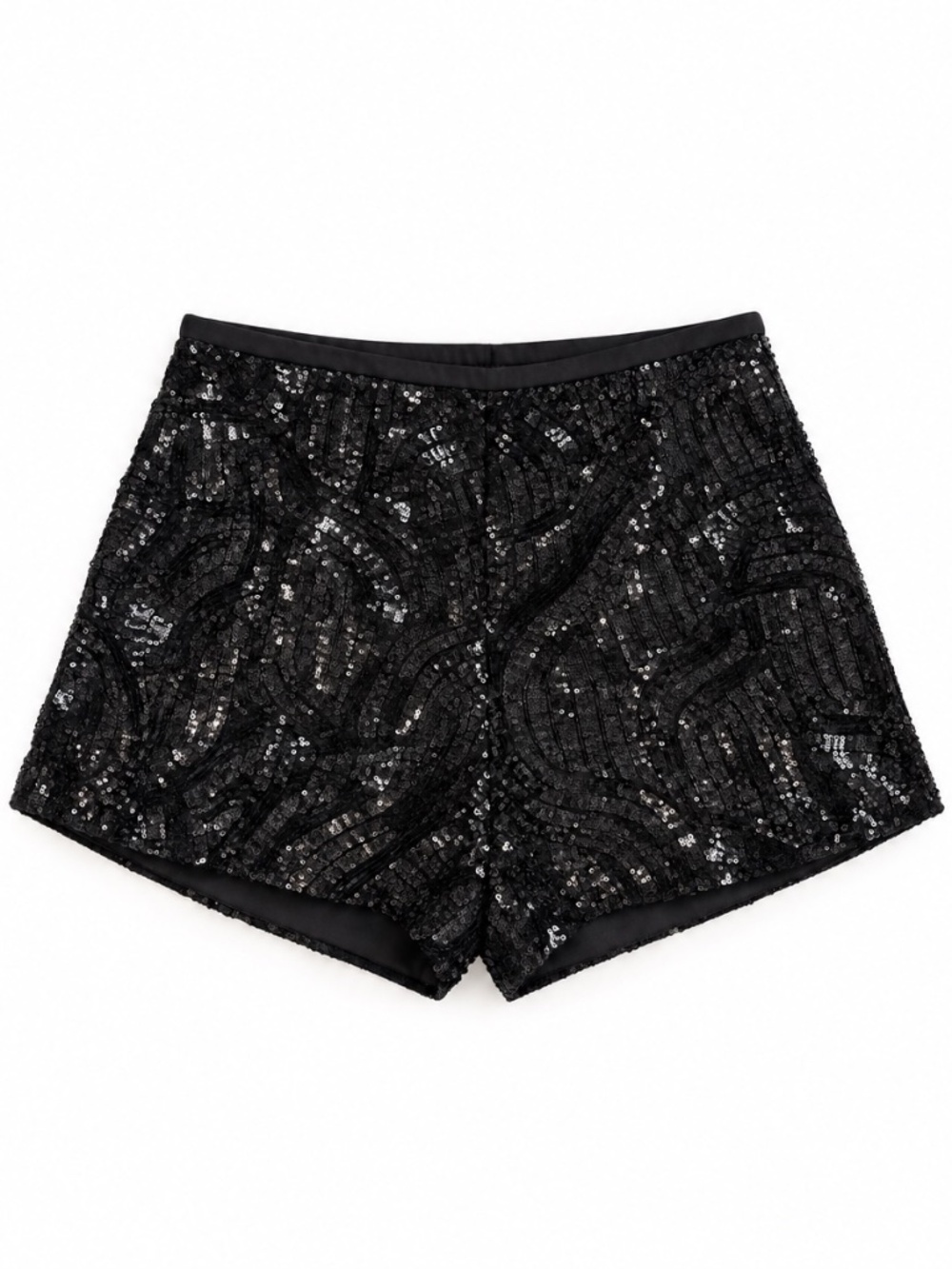 Zara Black Sequin High Waisted Shorts Party Holiday, Size M